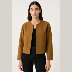 Oak + FORT  Brown Short Open Front Raw Edge Jacket Size XS